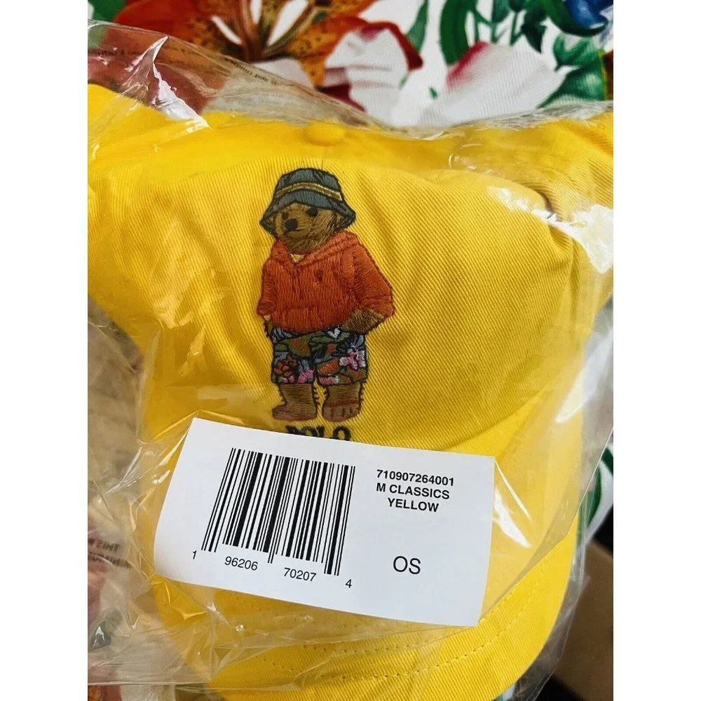 Polo Ralph Lauren Embroidered BIG Polo Bear Chino Cap Hat Yellow - New With Tags - Picture 10 of 16